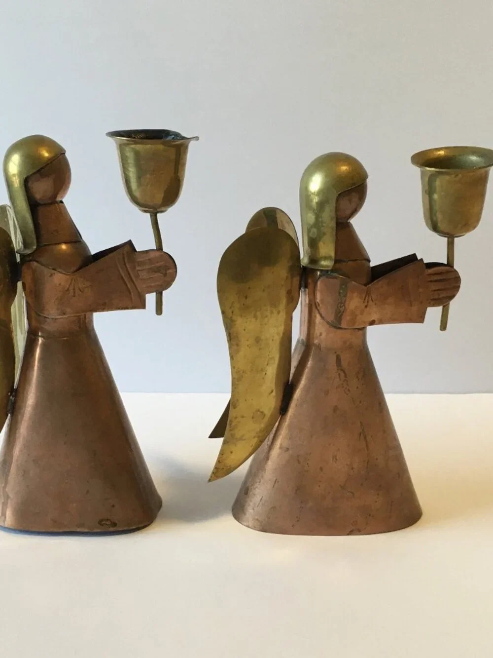 Vtg Copper Brass Angel Candlestick Holders Candle Holders Christmas Decor Read